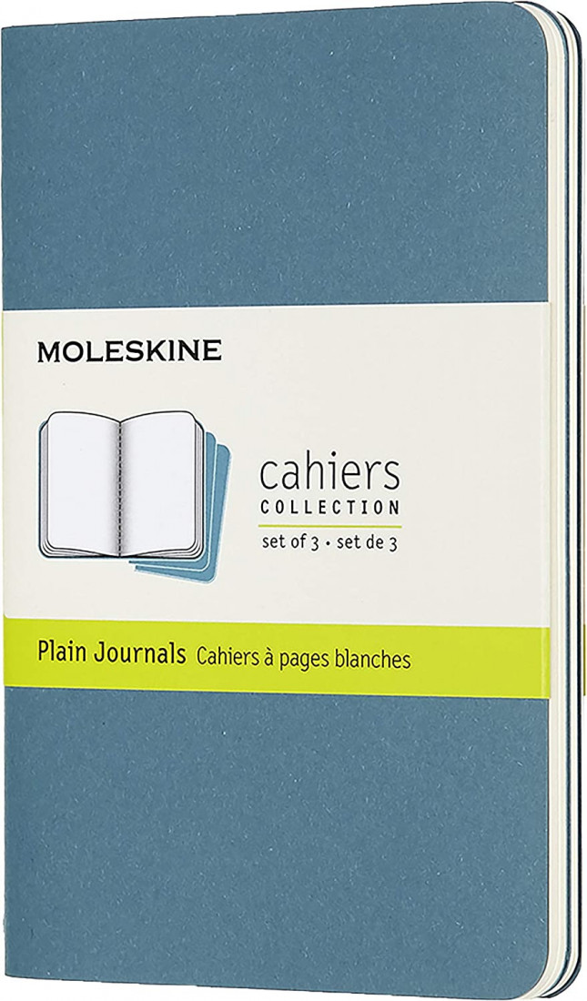 Set of 3 Plain Journals Brisk Blue Soft cover 9x14 Moleskine