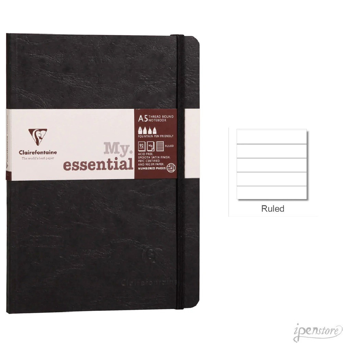 Clairefontaine A5 notebook My. essential, Lined, Black, soft cover, 192 pages, 90g
