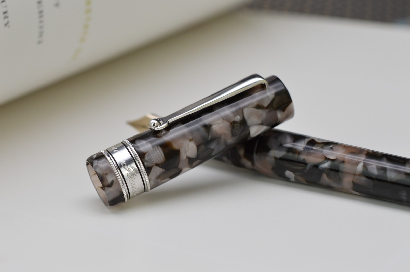 Santini Italia Libra Chess RT 14k piston filler pen with ebonite feeder pen