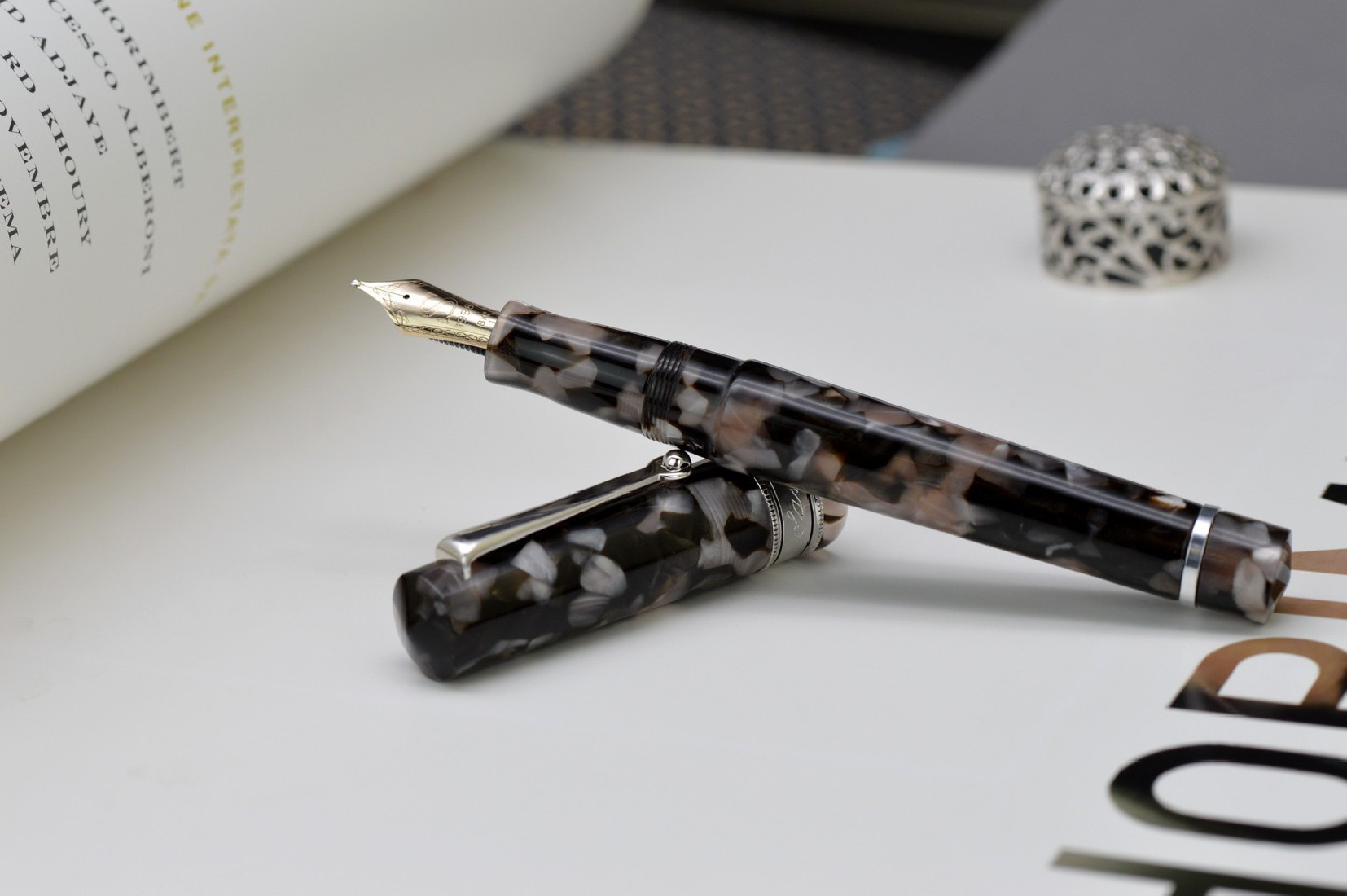 Santini Italia Libra Chess RT 14k piston filler pen with ebonite feeder pen