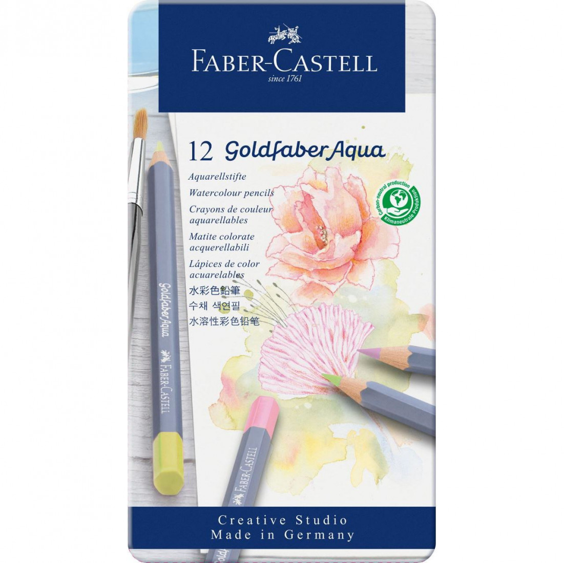 Faber Castell Goldfaber Aqua 12 waterolour.pastel pencils, tin box, 114622