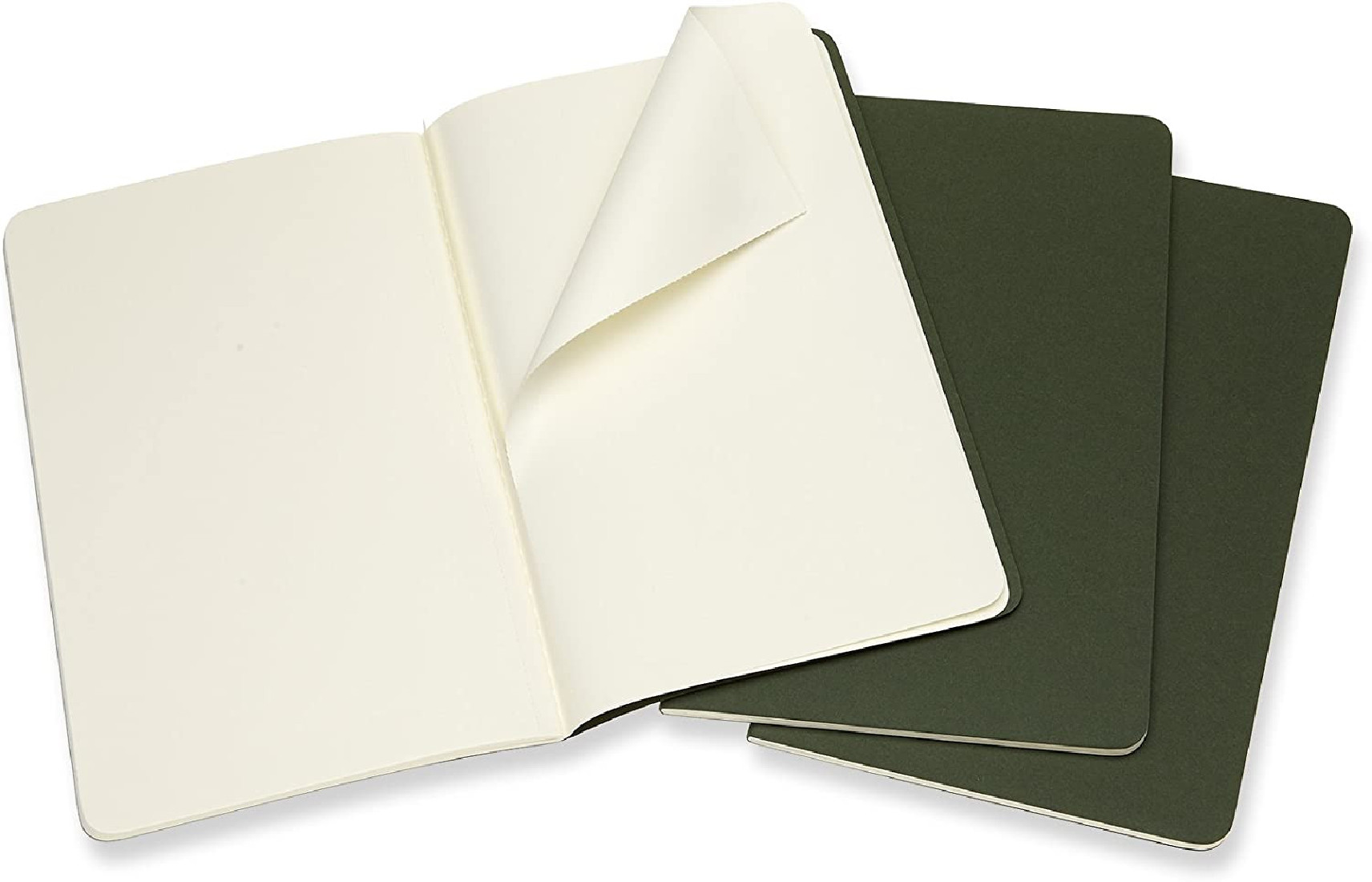 Set of 3 Plain Journals Myrlte Green Soft cover 13x21 Moleskine