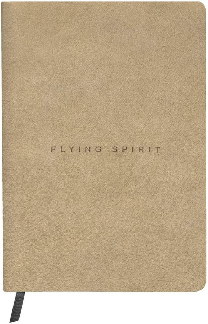 Clairefontaine Rhodia 103943C - A Flying Spirit thread sewn paperback notebook 180 ivory pages 14.8x21 cm 90 g lined, glazed lambskin leather cover, Beige