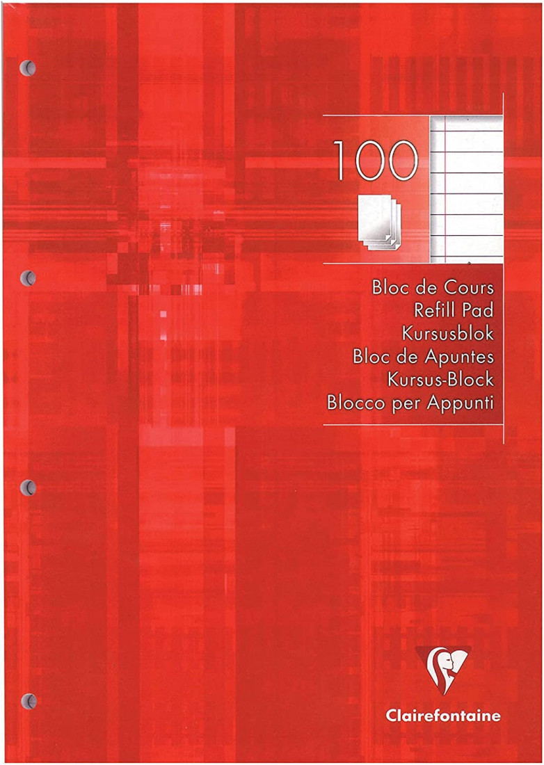 Clairefontaine Rhodia notebook A4, white lined with margin, 4 holes, white paper 90gr, 200 pages, 5818c red