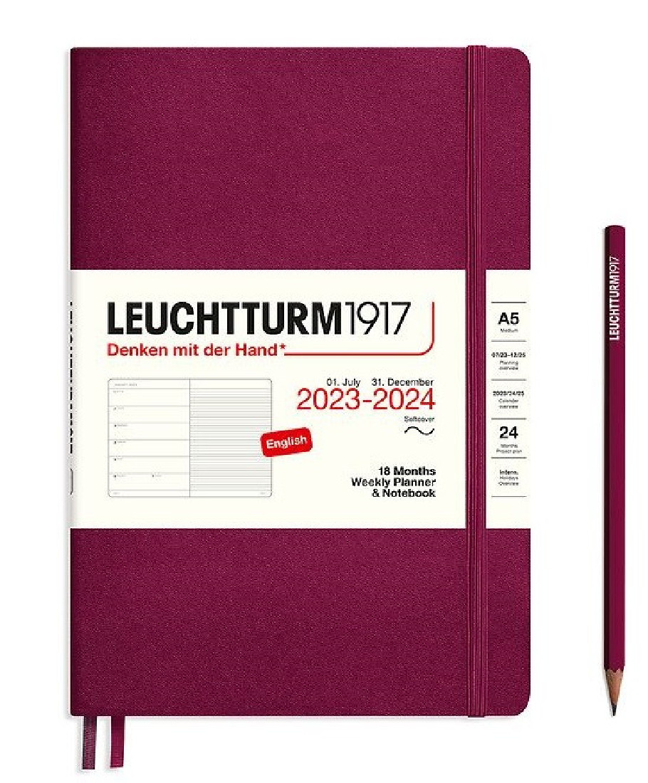 Leuchtturm 1917 Weekly Planner and Notebook 18 Months 2023 - 2024 A5 Port Red Soft Cover