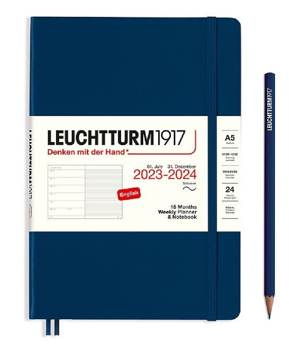 Leuchtturm 1917 Weekly Planner and Notebook 18 Months 2023 - 2024 A5 Navy Soft Cover