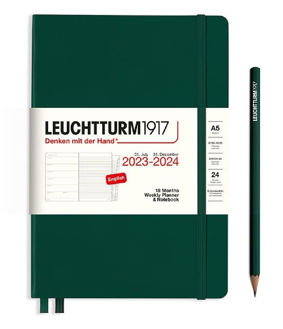Leuchtturm 1917 Weekly Planner and Notebook 18 Months 2023 - 2024 A5 Forest Green Hard Cover