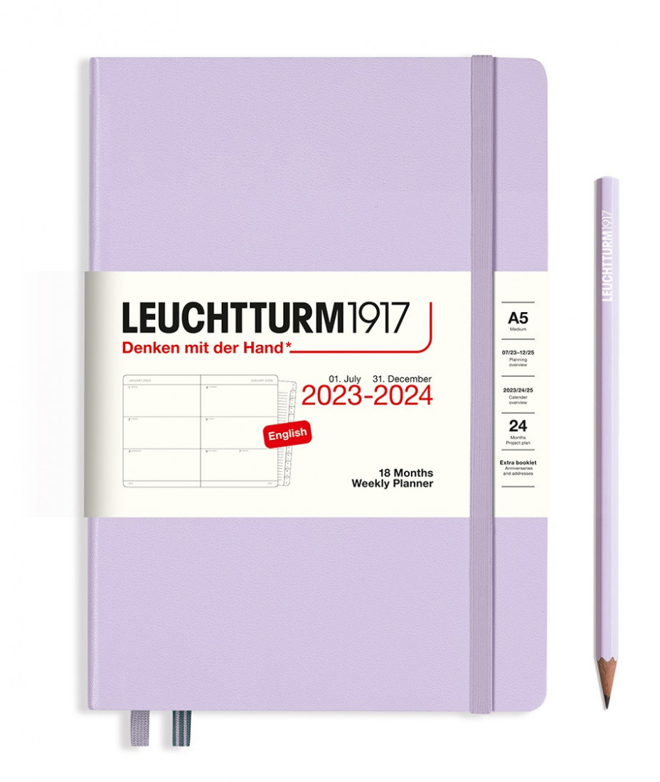 Leuchtturm 1917 Weekly Planner 18 Months 2023 - 2024 A5 Lilac Hard Cover