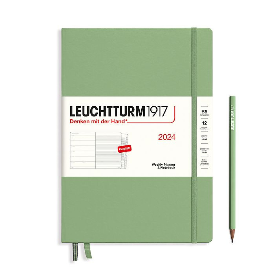 Leuchtturm 1917 Weekly Planner and Notebook 2024 Sage B5 Hard Cover