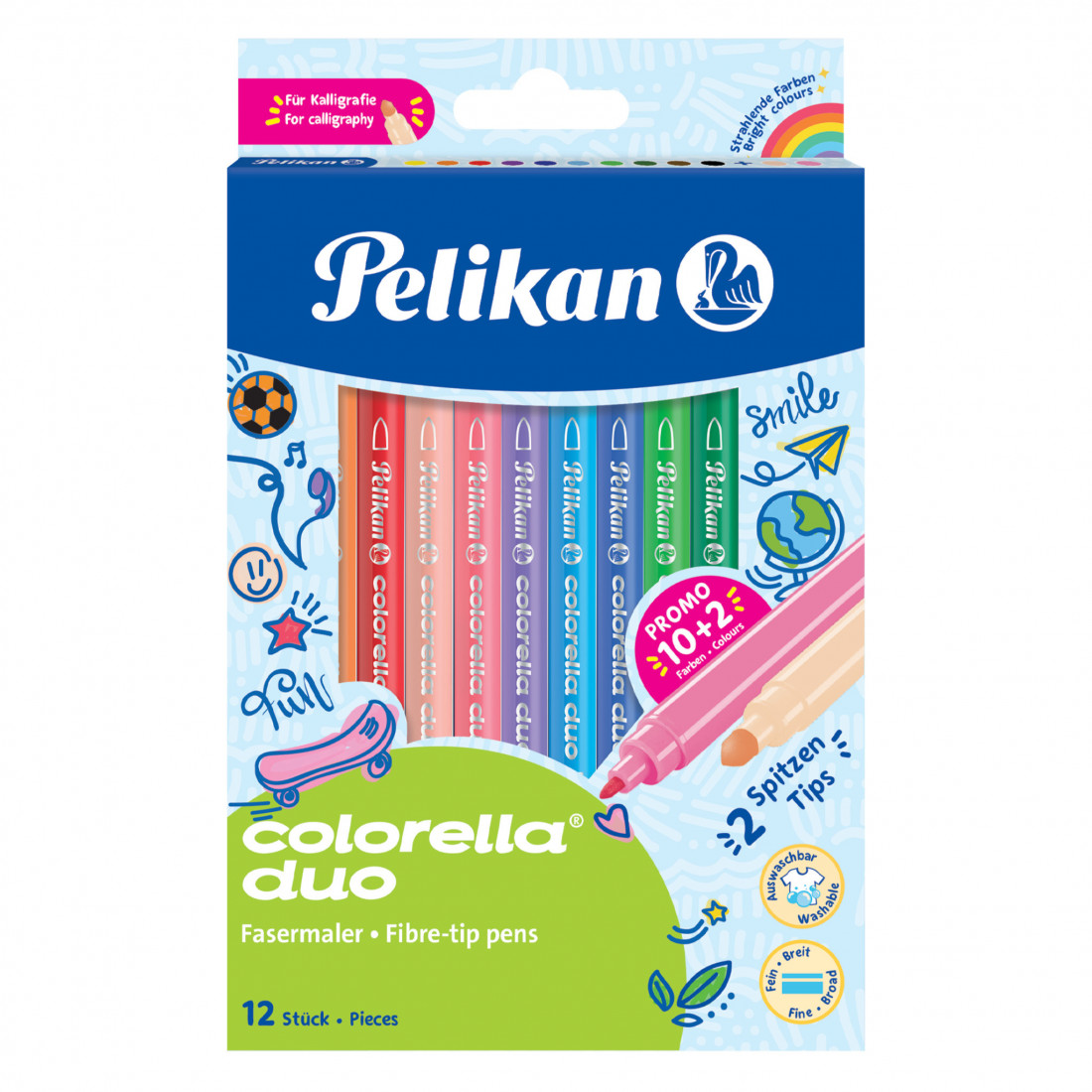 Pelikan Μαρκαδόροι Σχολικοί 12 Χρωμάτων Colorella Duo 813846 Pelikan
