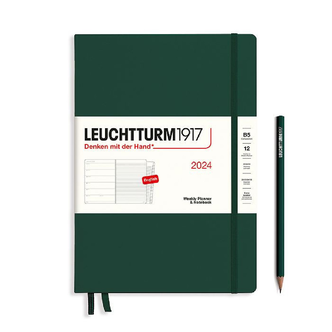 Leuchtturm 1917 Weekly Planner and Notebook 2024 Forest Green B5 Hard Cover