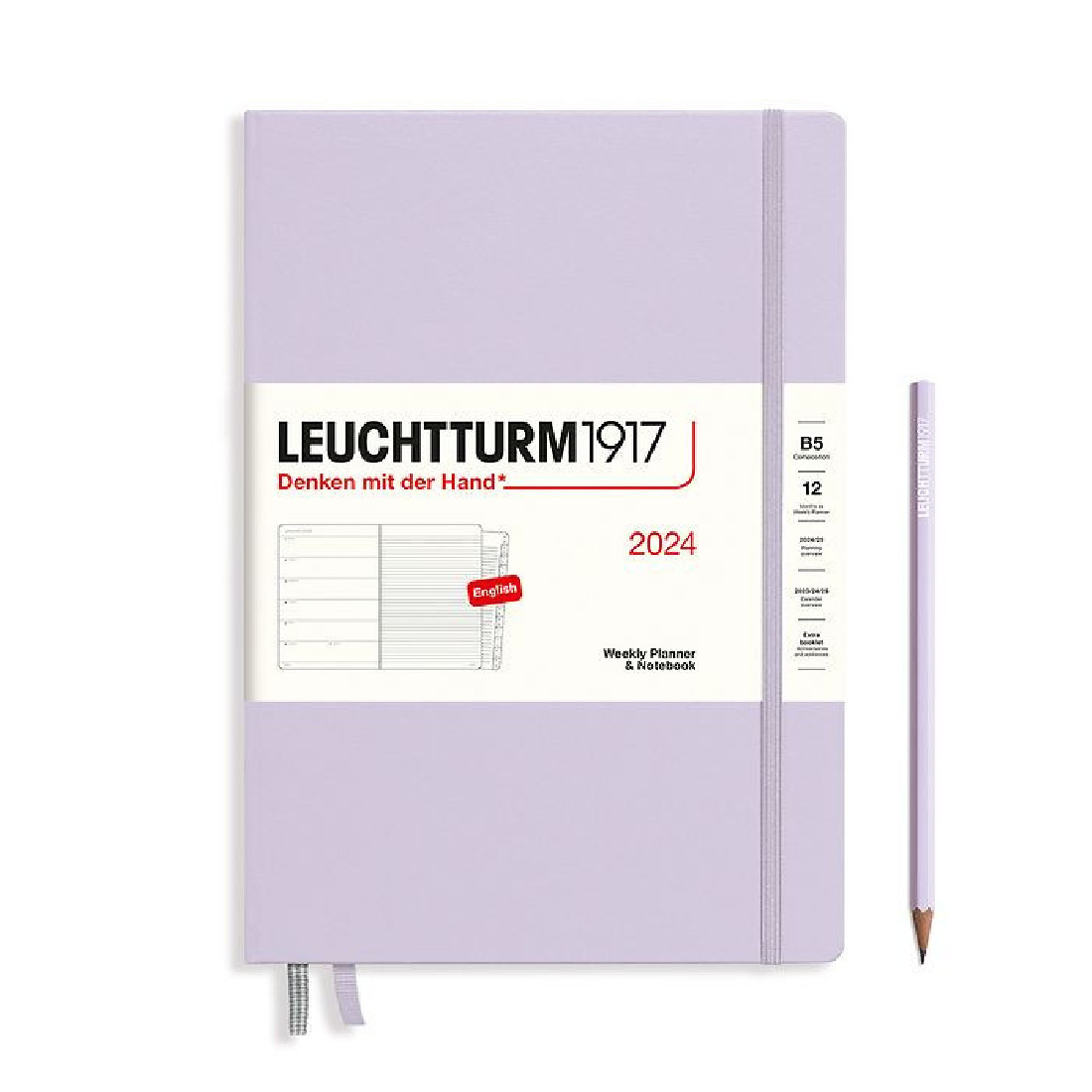 Leuchtturm 1917 Weekly Planner and Notebook 2024 Lilac B5 Hard Cover