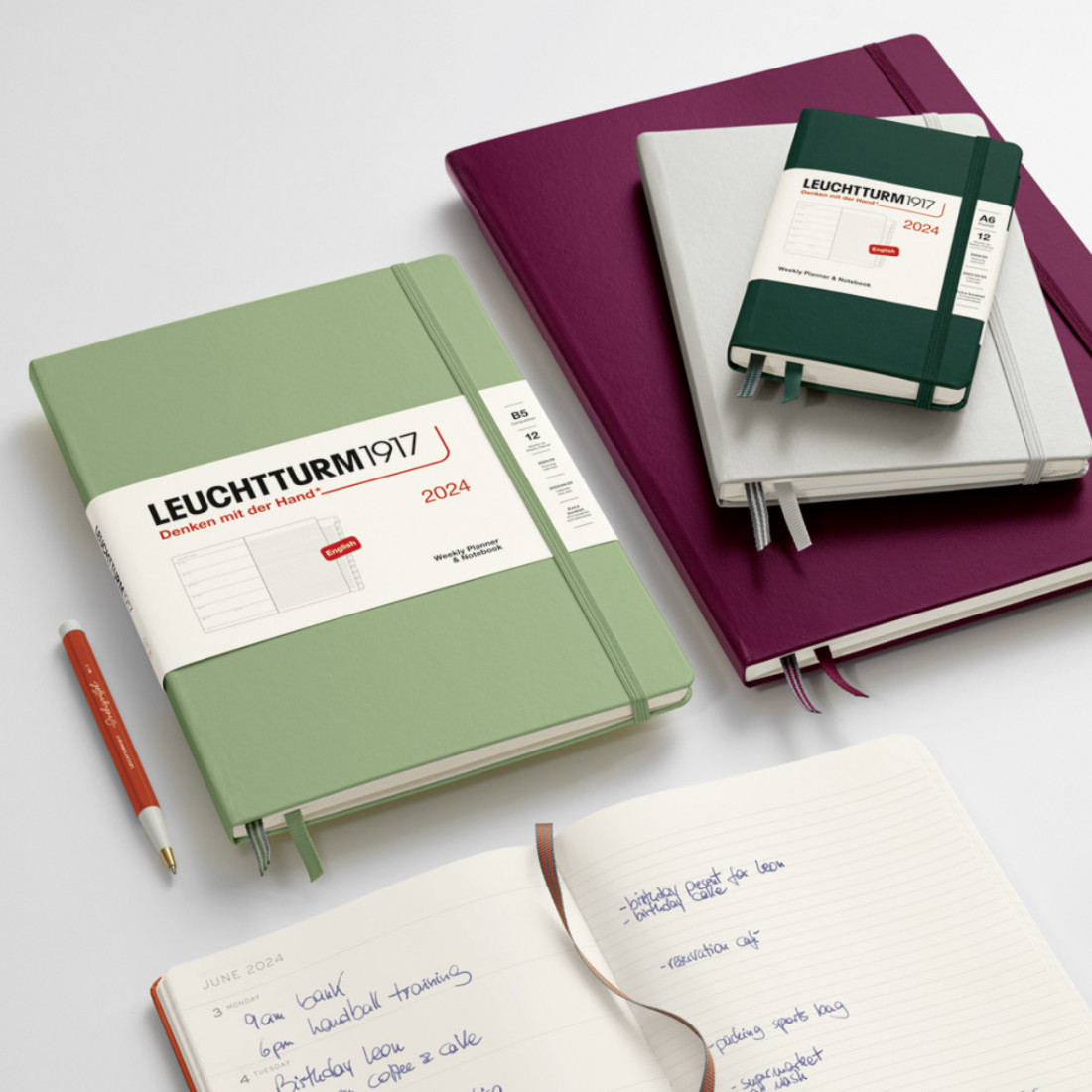 Leuchtturm 1917 Weekly Planner and Notebook 2024 Sage Medium A5 Hard Cover