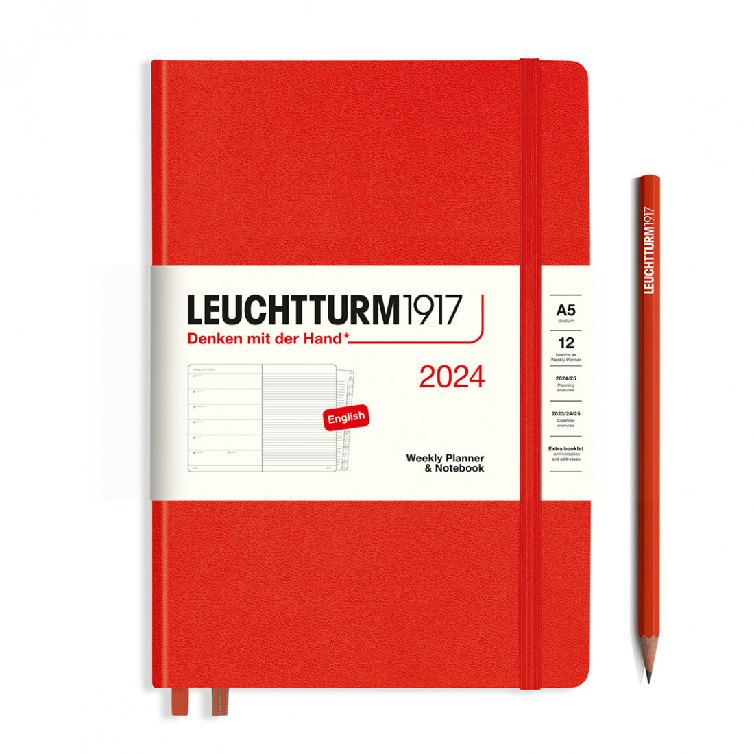 Leuchtturm 1917 Weekly Planner and Notebook 2024 Fox Red Medium A5 Hard Cover