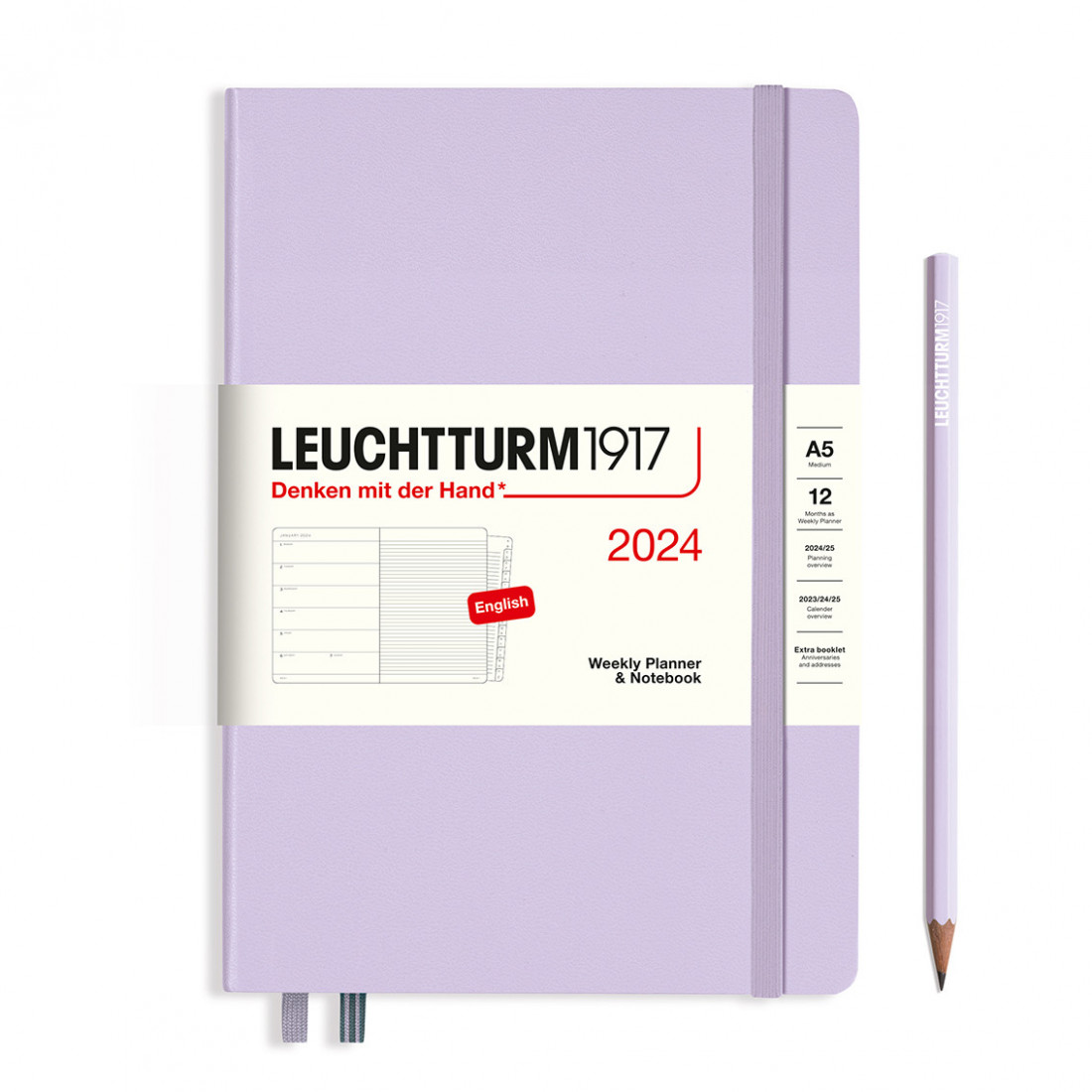 Leuchtturm 1917 Weekly Planner and Notebook 2024 Lilac Medium A5 Hard Cover