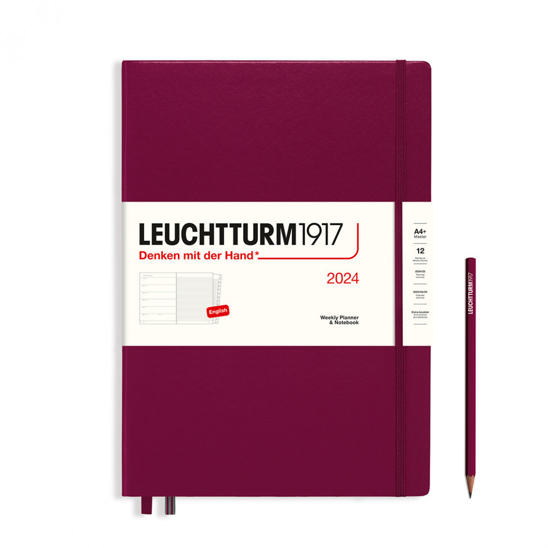 Leuchtturm 1917 Weekly Planner and Notebook 2024 Port Red Master A4 Plus Hard Cover