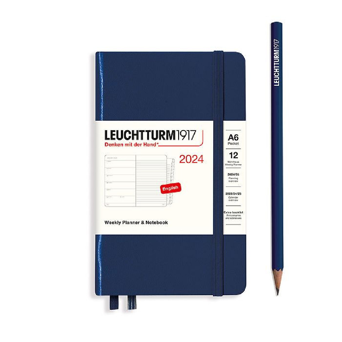 Leuchtturm 1917 Weekly Planner and Notebook 2024 Navy Pocket A6 Hard Cover