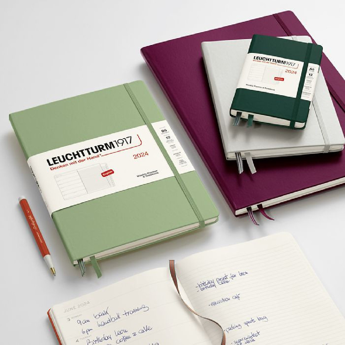 Leuchtturm 1917 Weekly Planner and Notebook 2024 Sage Pocket A6 Hard Cover