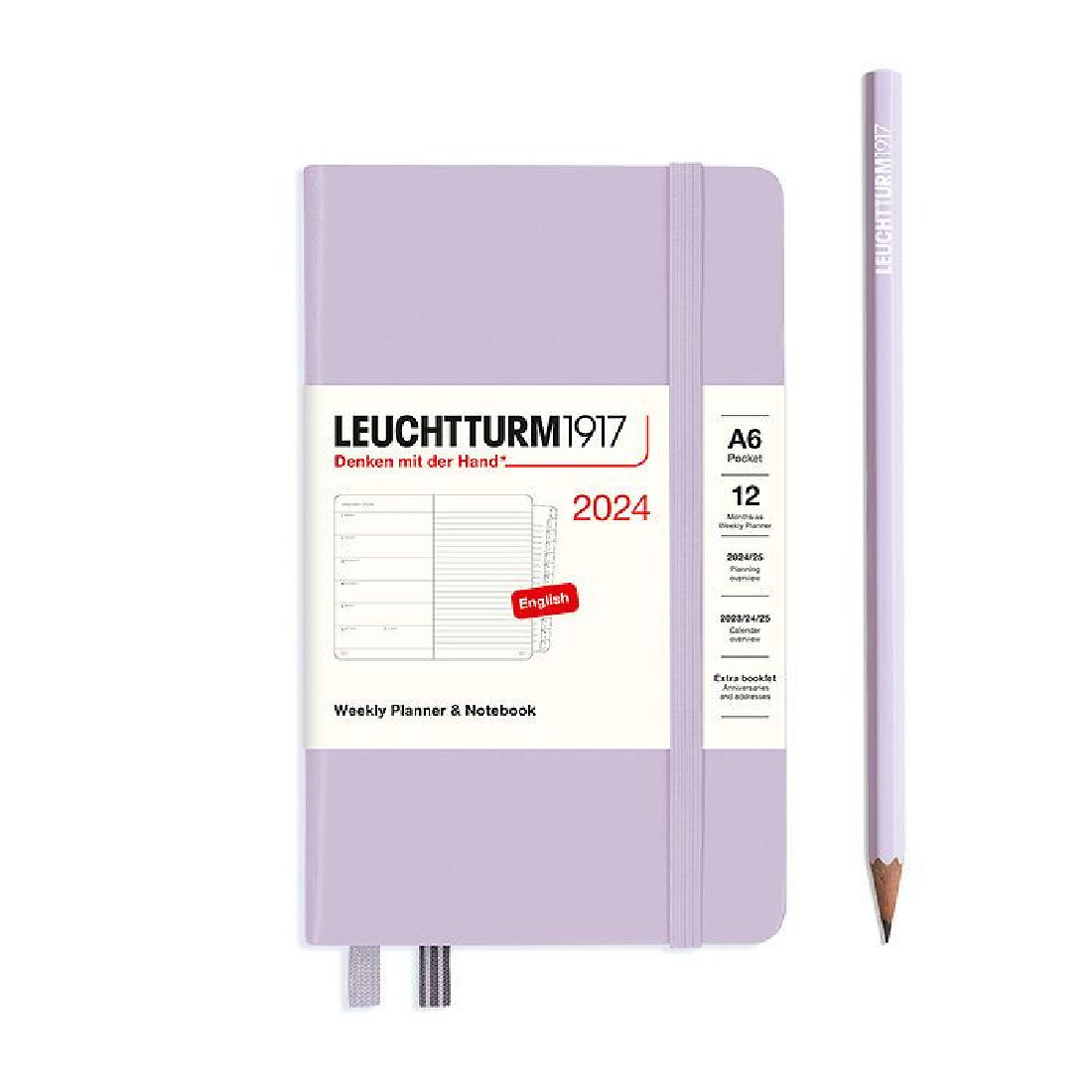 Leuchtturm 1917 Weekly Planner and Notebook 2024 Lilac Pocket A6 Hard Cover