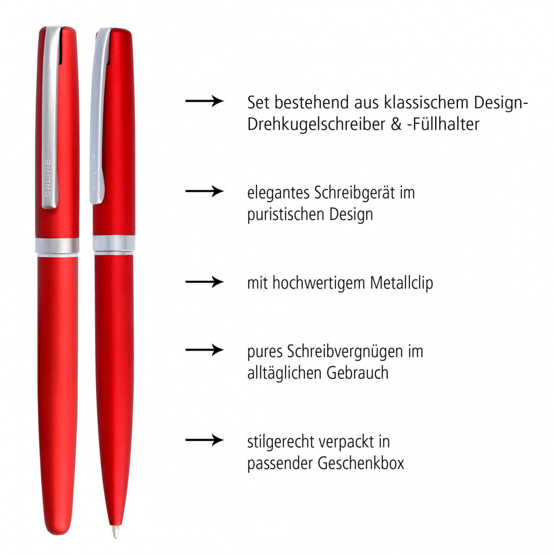 Eleganza Fountain Pen and Ballpen Set Red Style 34647 Online