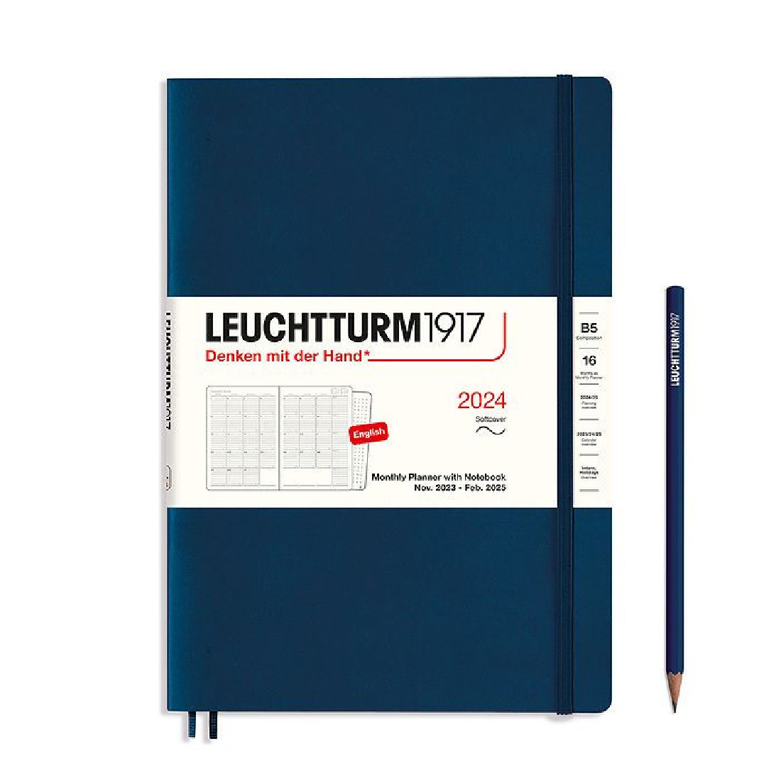 Leuchtturm 1917 Monthly Planner and Notebook 2024 Navy Composition B5 Soft Cover