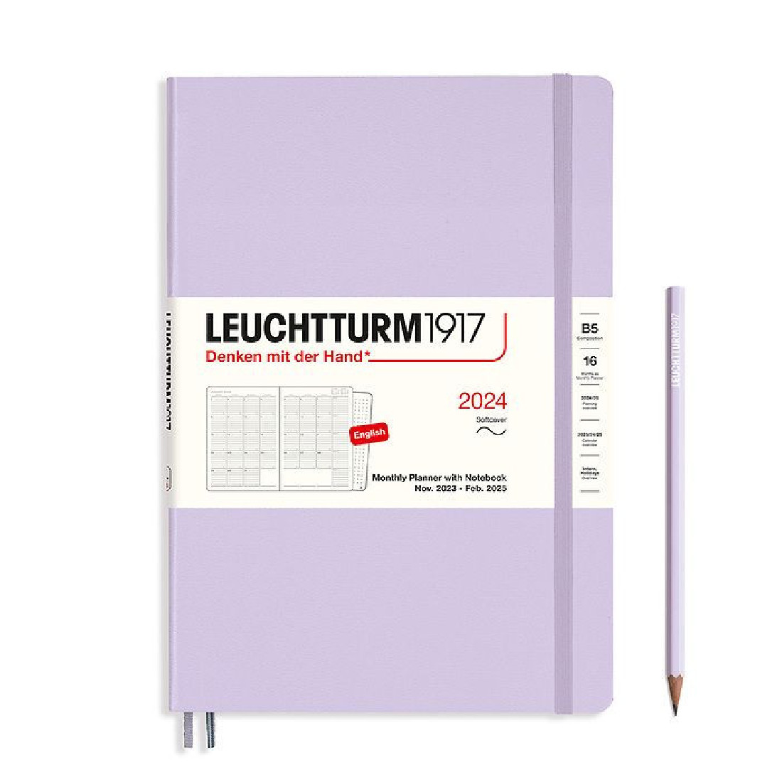Leuchtturm 1917 Monthly Planner and Notebook 2024 Lilac Composition B5 Soft Cover