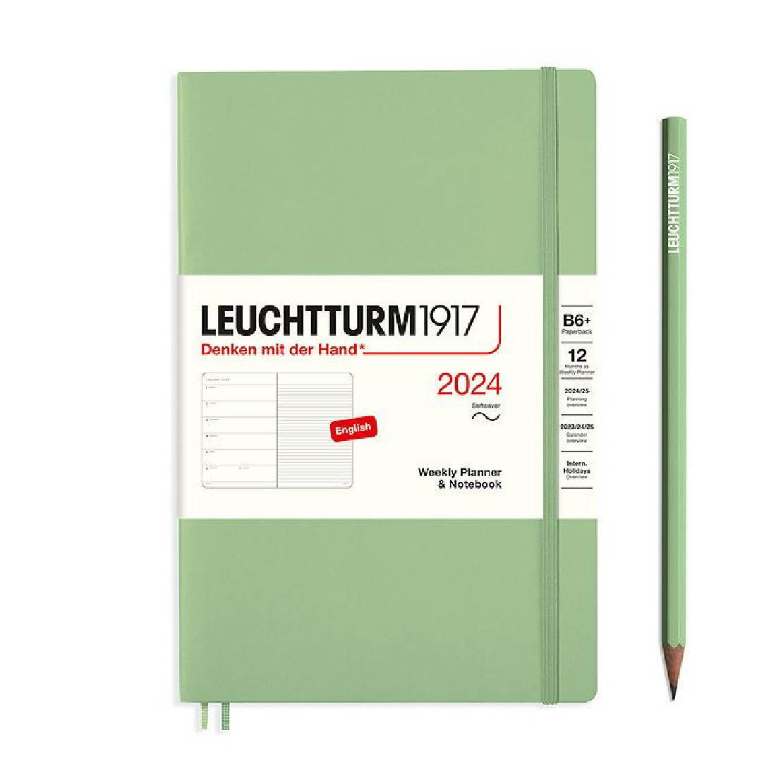 Leuchtturm 1917 Weekly Planner and Notebook 2024 Sage Paperback B6 Plus Soft Cover