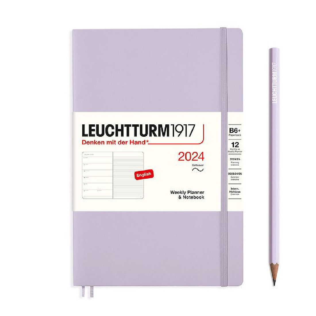 Leuchtturm 1917 Weekly Planner and Notebook 2024 Lilac Paperback B6 Plus Soft Cover
