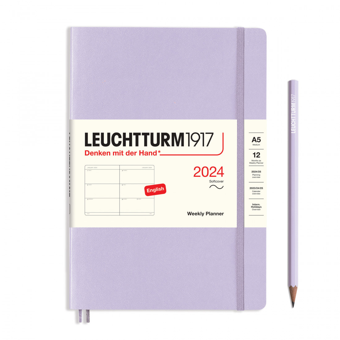Leuchtturm 1917 Weekly Planner 2024 Lilac Medium A5 Soft Cover