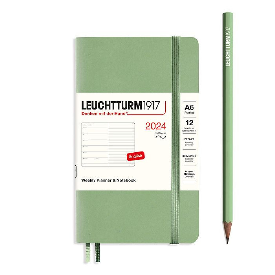 Leuchtturm 1917 Weekly Planner and Notebook 2024 Sage Pocket A6 Soft Cover