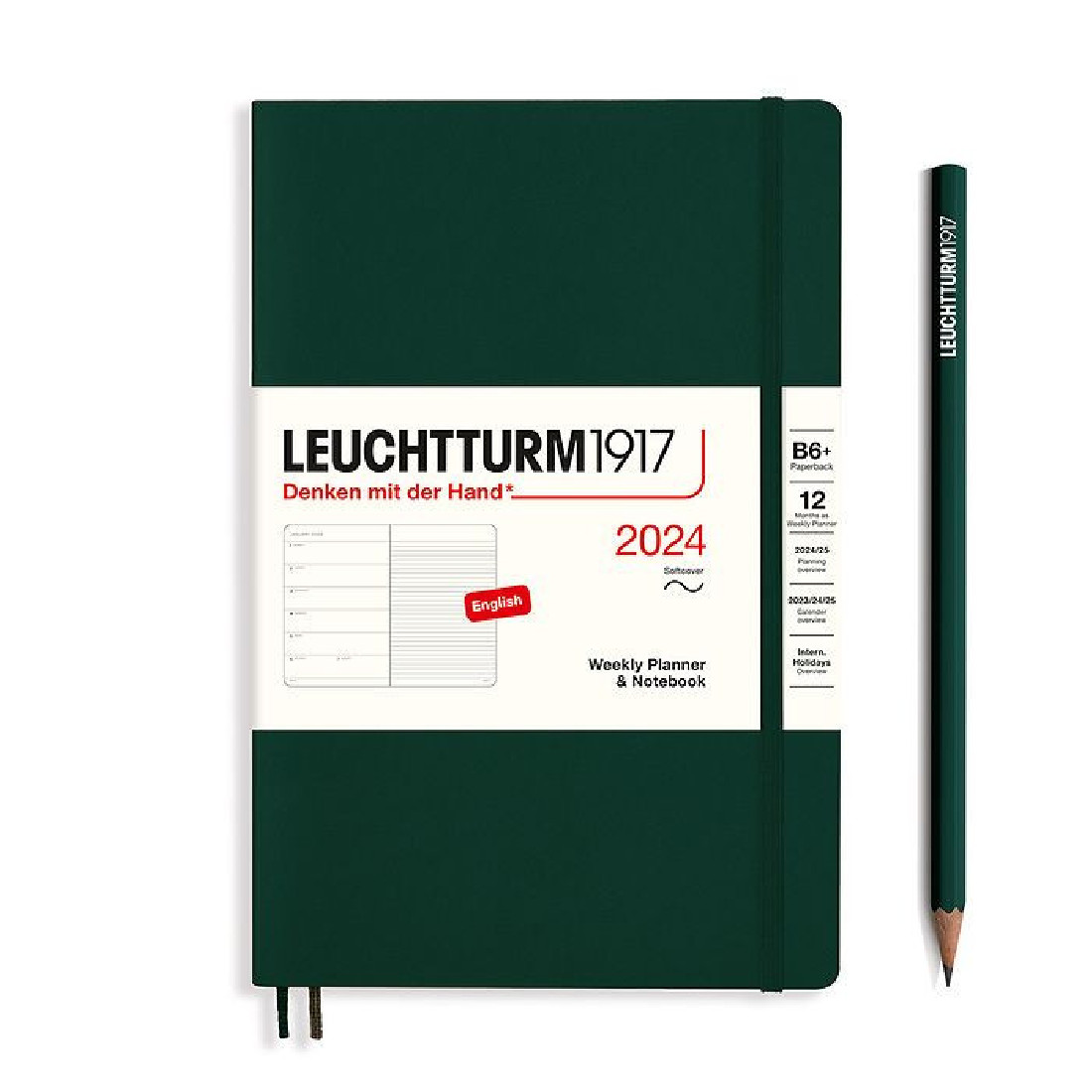 Leuchtturm 1917 Weekly Planner and Notebook 2024 Forest Green Paperback B6 Plus Soft Cover
