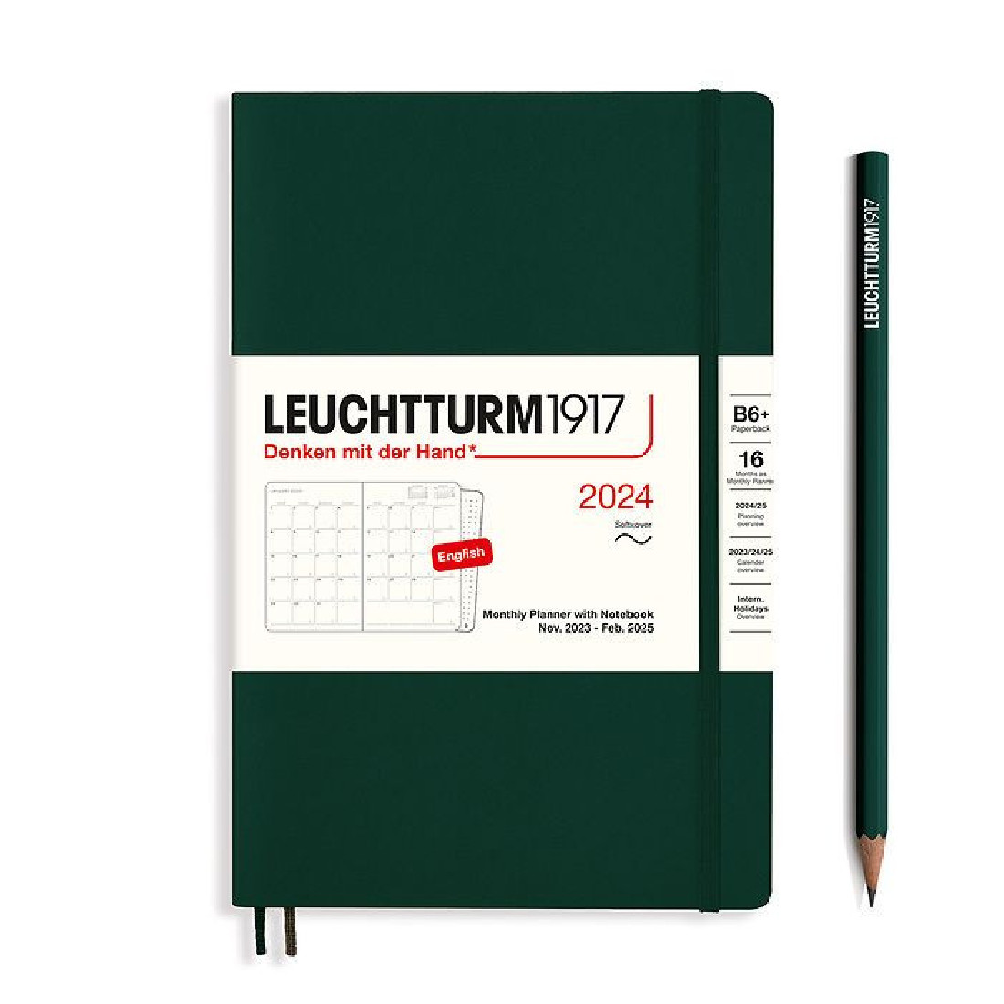 Leuchtturm 1917 Monthly Planner and Notebook 2024 Forest Green Paperback B6 Plus Soft Cover