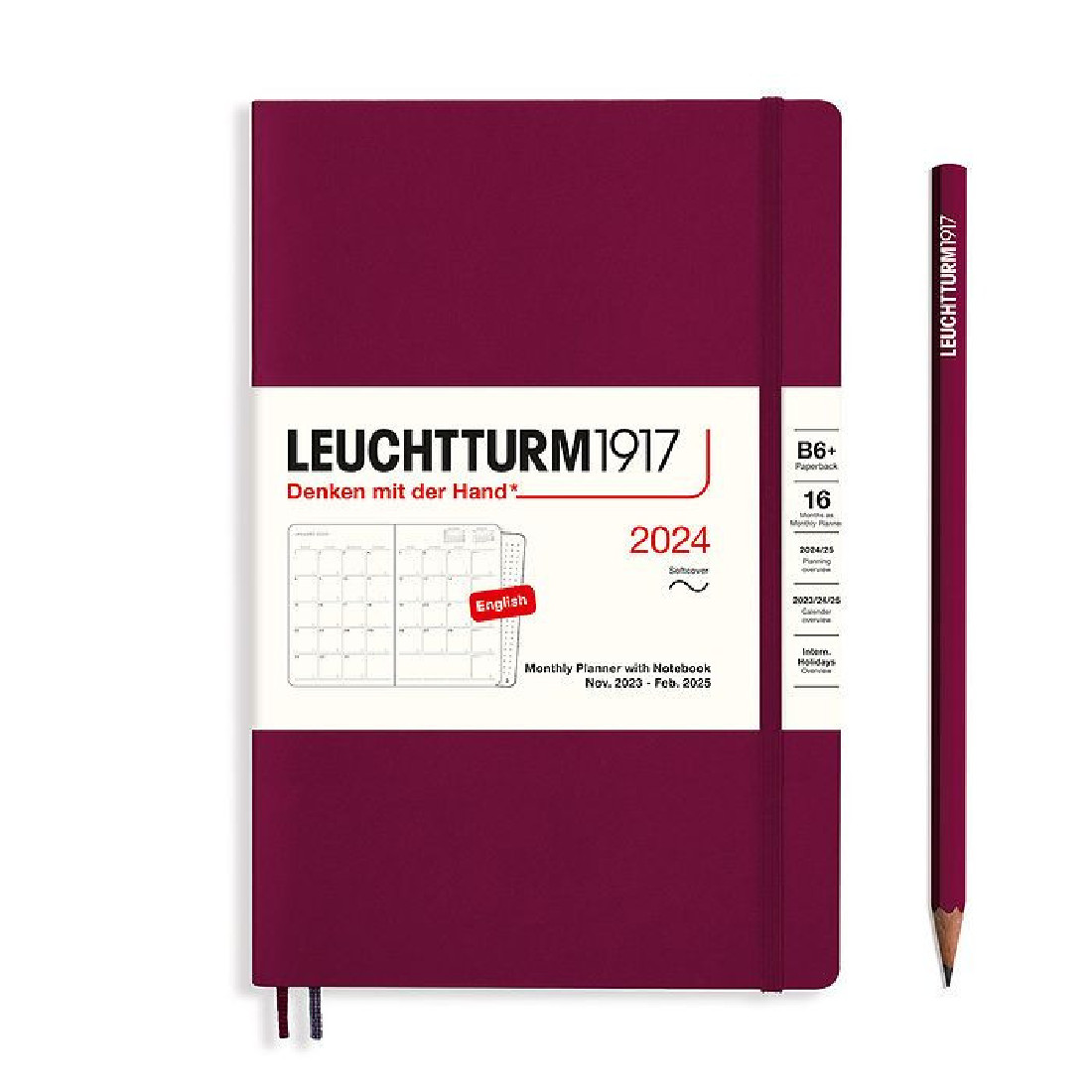 Leuchtturm 1917 Monthly Planner and Notebook 2024 Port Red Paperback B6 Plus Soft Cover