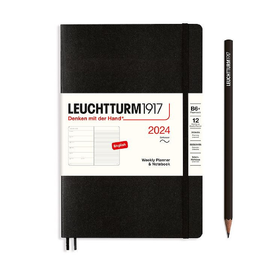 Leuchtturm 1917 Weekly Planner and Notebook 2024 Black Paperback B6 Plus Soft Cover