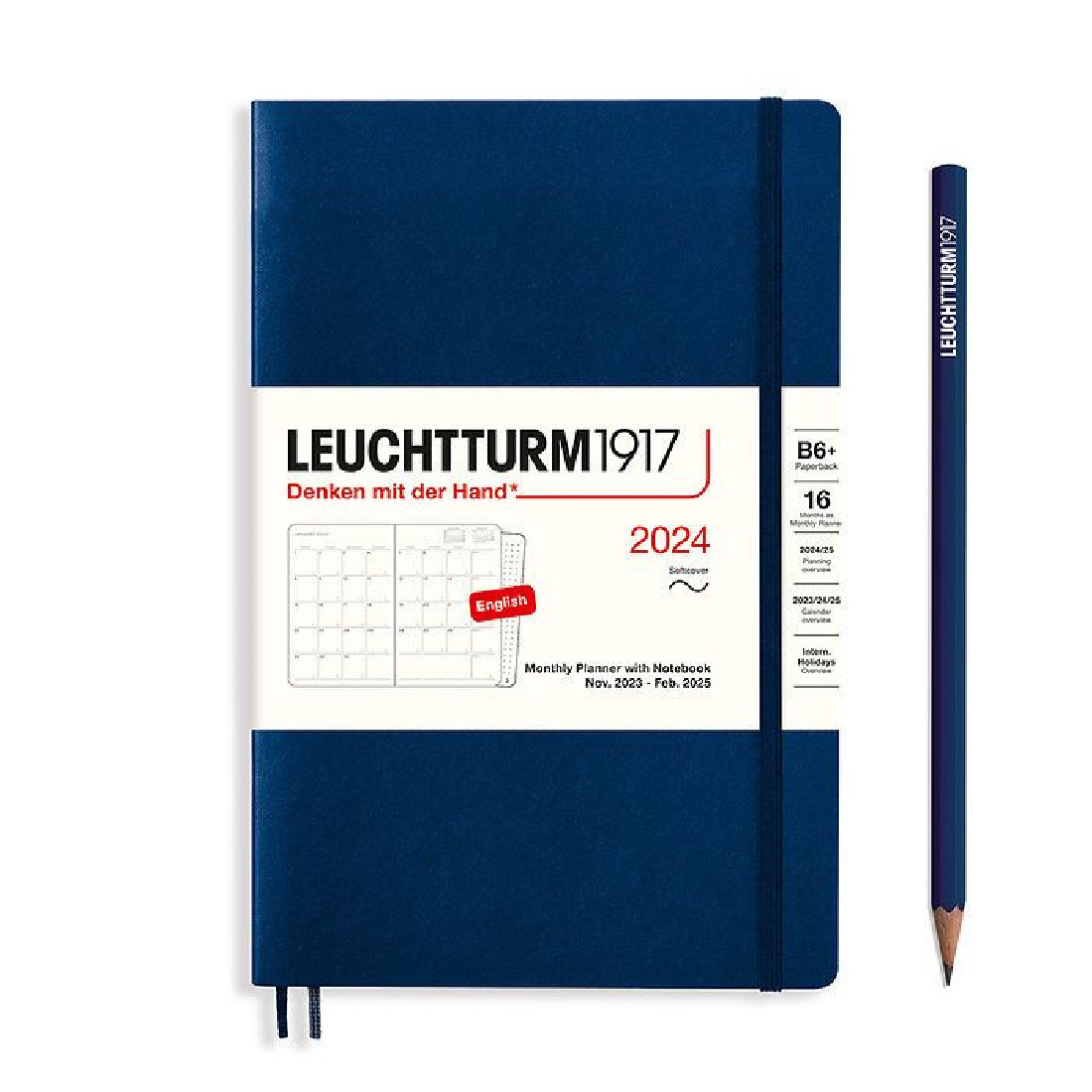Leuchtturm 1917 Monthly Planner and Notebook 2024 Navy Paperback B6 Plus Soft Cover