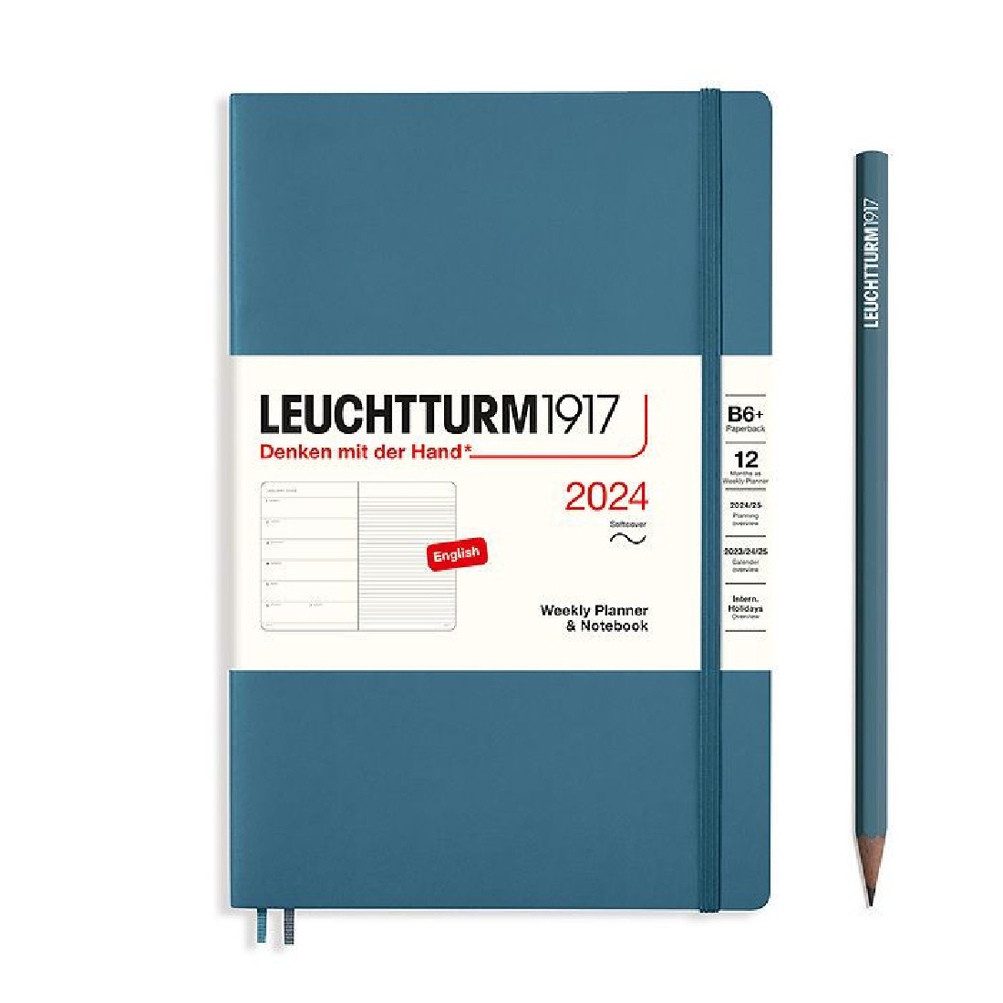 Leuchtturm 1917 Weekly Planner and Notebook 2024 Stone Blue Paperback B6 Plus Soft Cover