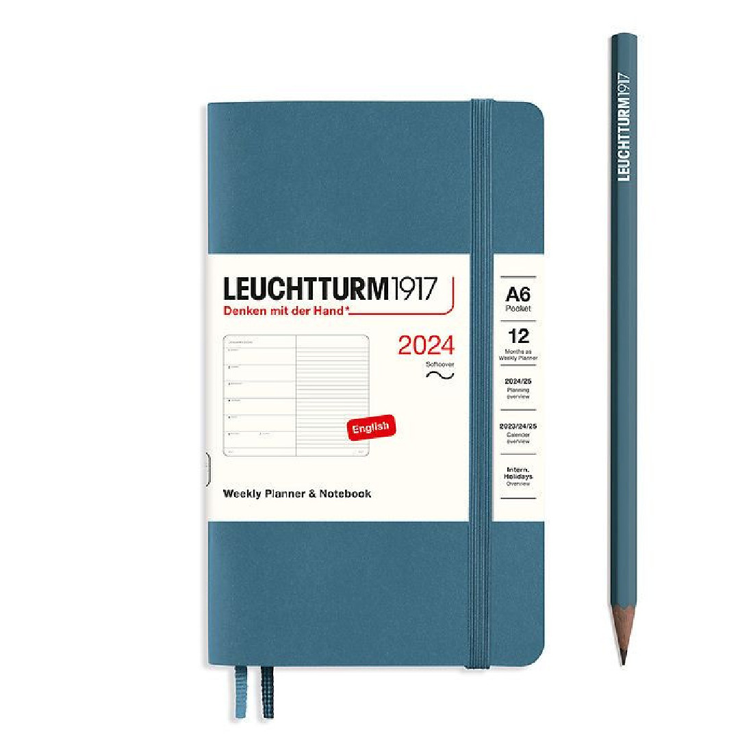 Leuchtturm 1917 Weekly Planner and Notebook 2024 Stone Blue Pocket A6 Soft Cover