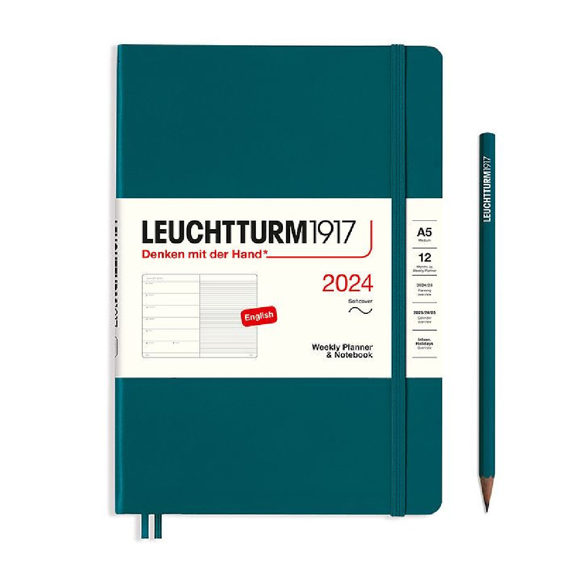 Leuchtturm 1917 Weekly Planner and Notebook 2024 Pacific Green Medium A5 Soft Cover