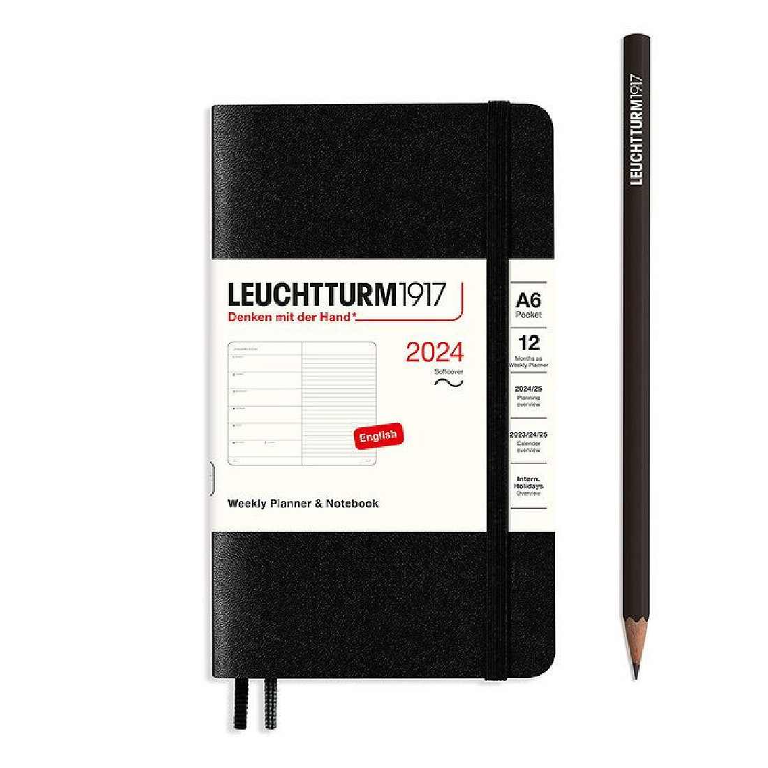 Leuchtturm 1917 Weekly Planner and Notebook 2024 Black Pocket A6 Soft Cover