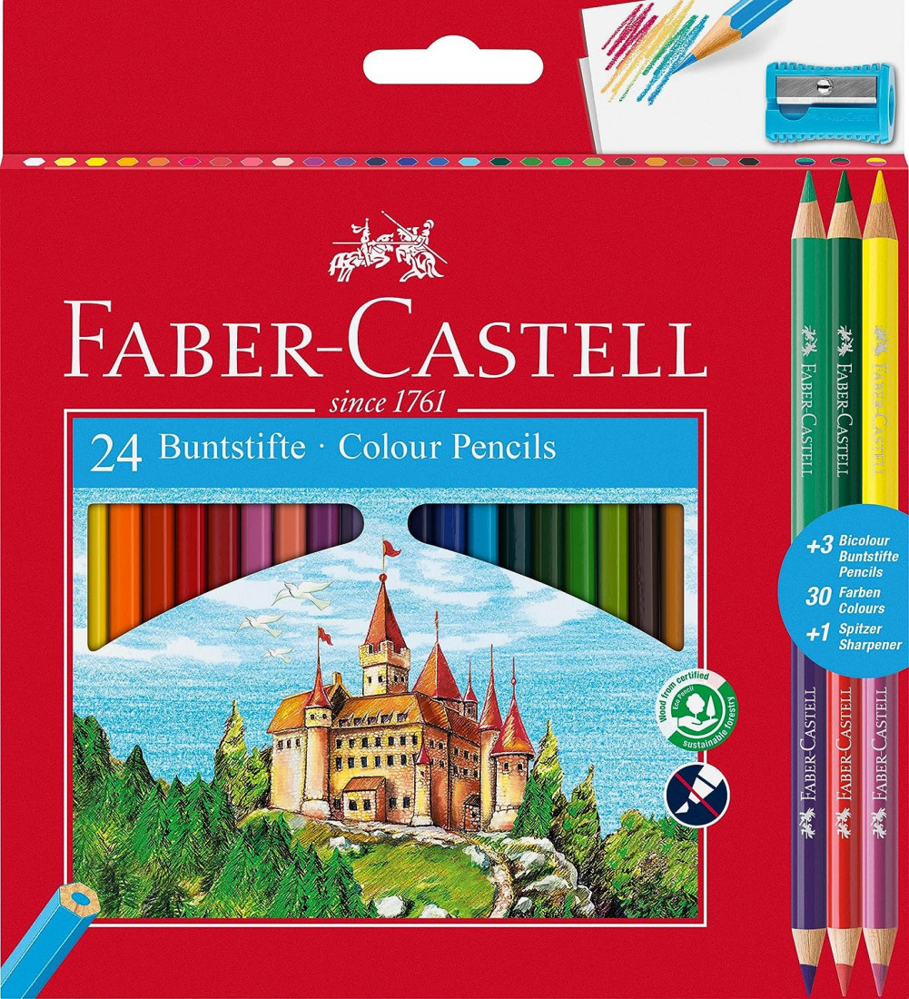 Faber Castell Classic Colour pencils 24pcs plus 3 bicolor pencils plus a sharpener 110324