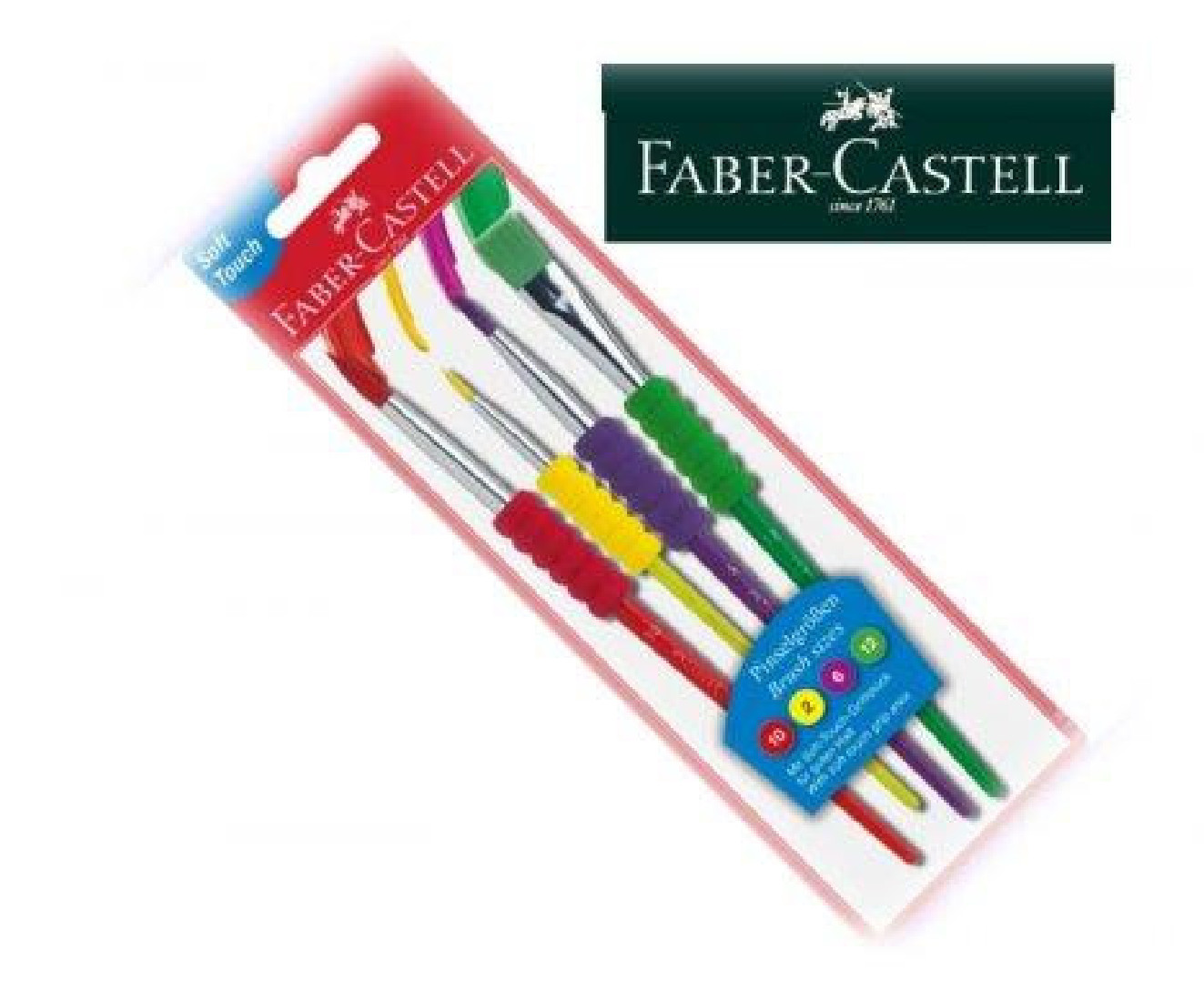 Faber Castell Brush with soft touch grip area, 4 sizes on blister card