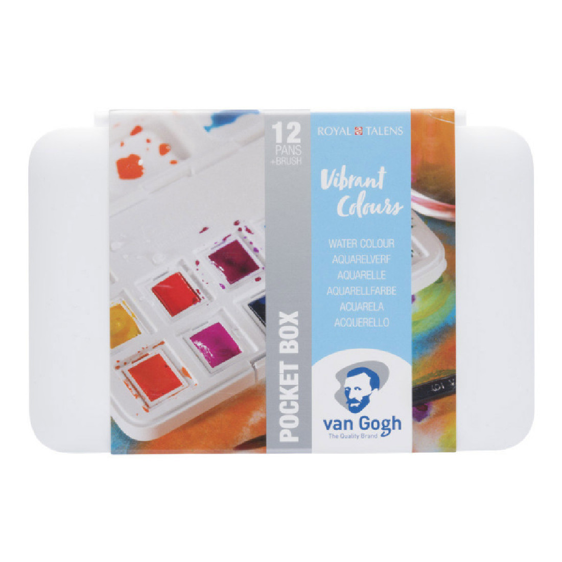 Talens  Water Colour Pocket Box Basic Colours with 12 Colours in Half Pans