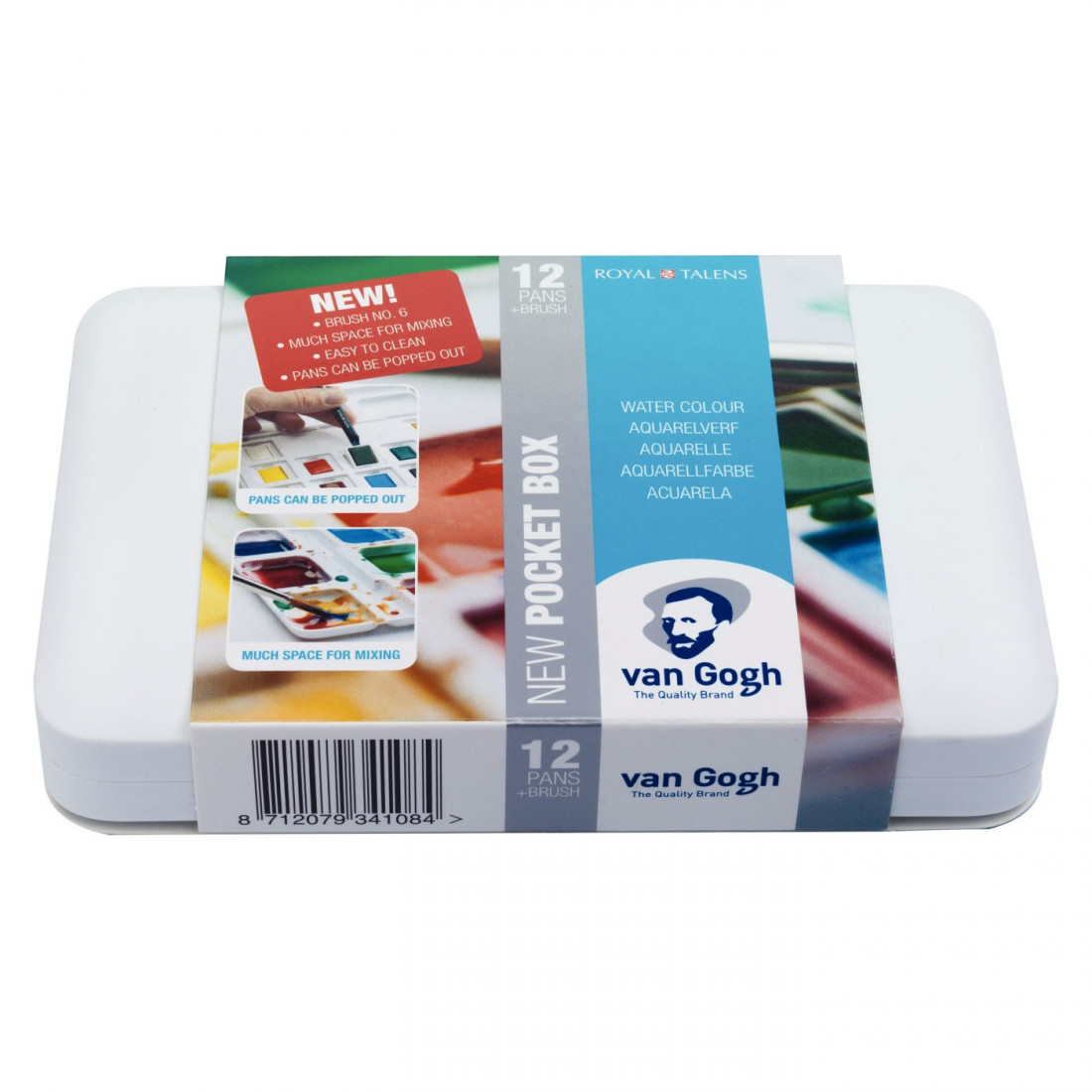 Talens  Water Colour Pocket Box Basic Colours with 12 Colours in Half Pans