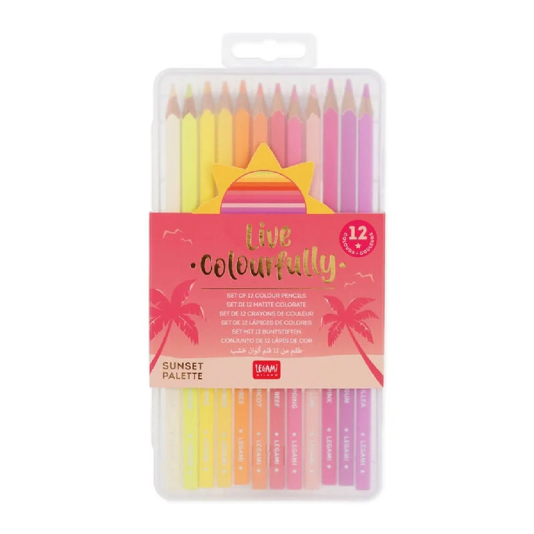 Set of 12 Colouring Pencils - Live Colourfully ( Sunset palette ) Legami