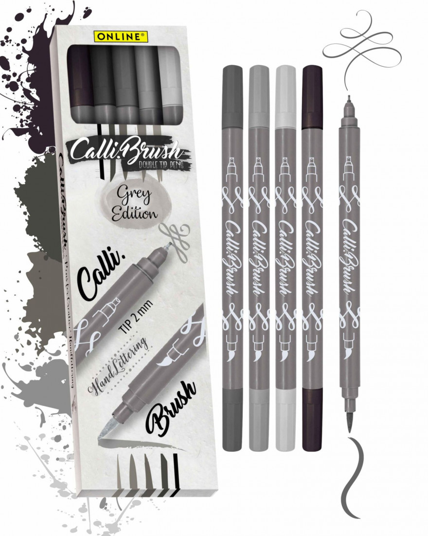 Online Calli.Brush Pens for creative writing and lettering, with calligraphy nib and brush nib, Set with 5 colours 19105