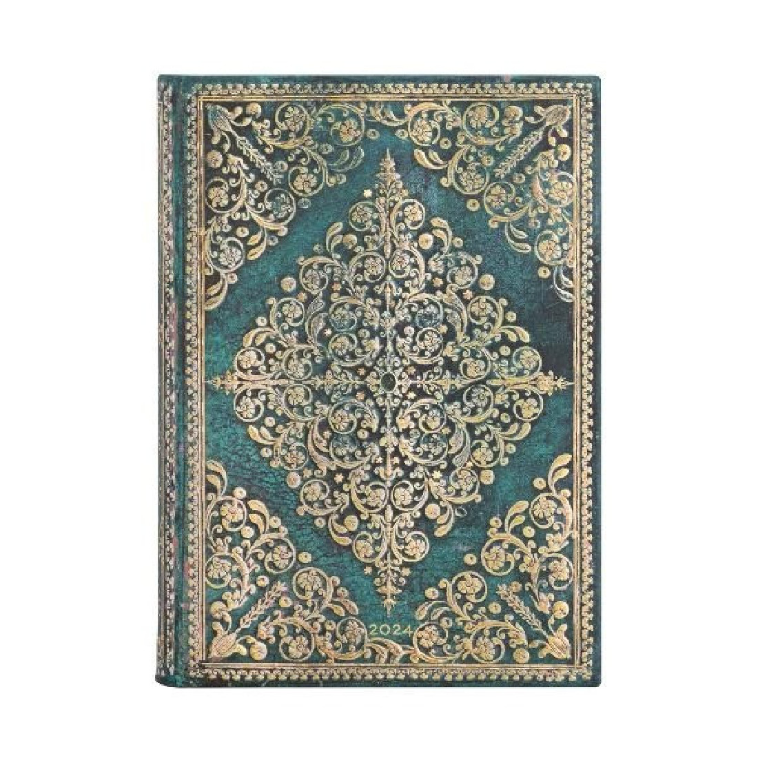 Paperblanks 12 month planner hard cover with elastic closure 2024 Oceania, Diamond Rosette  midi 13x18 daily