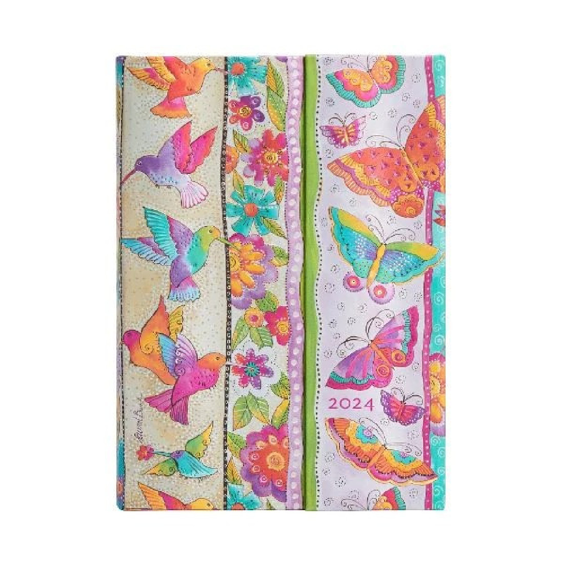 Paperblanks 12 month planner hard cover with wrap magnetic closure 2024 Hummingbirds and Flutterbyes, Playful creations,  midi 13x18 daily