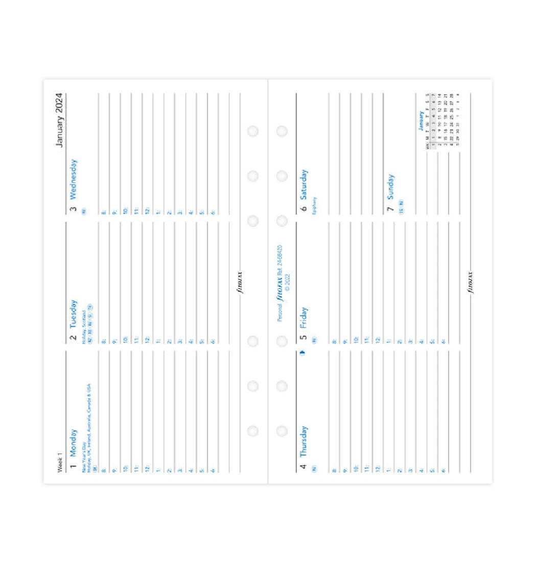 Refill Personal Week Horizontal On Two Pages 2024 24-68420 Filofax