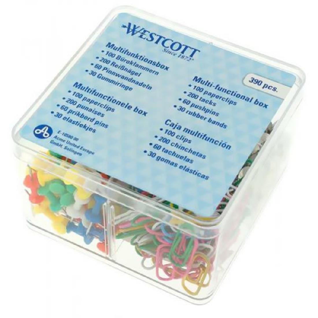 Κουτί Πλαστικό με Πινέζες+Λάστιχα+Συνδετήρες 390τμχ e-10580 Westcott