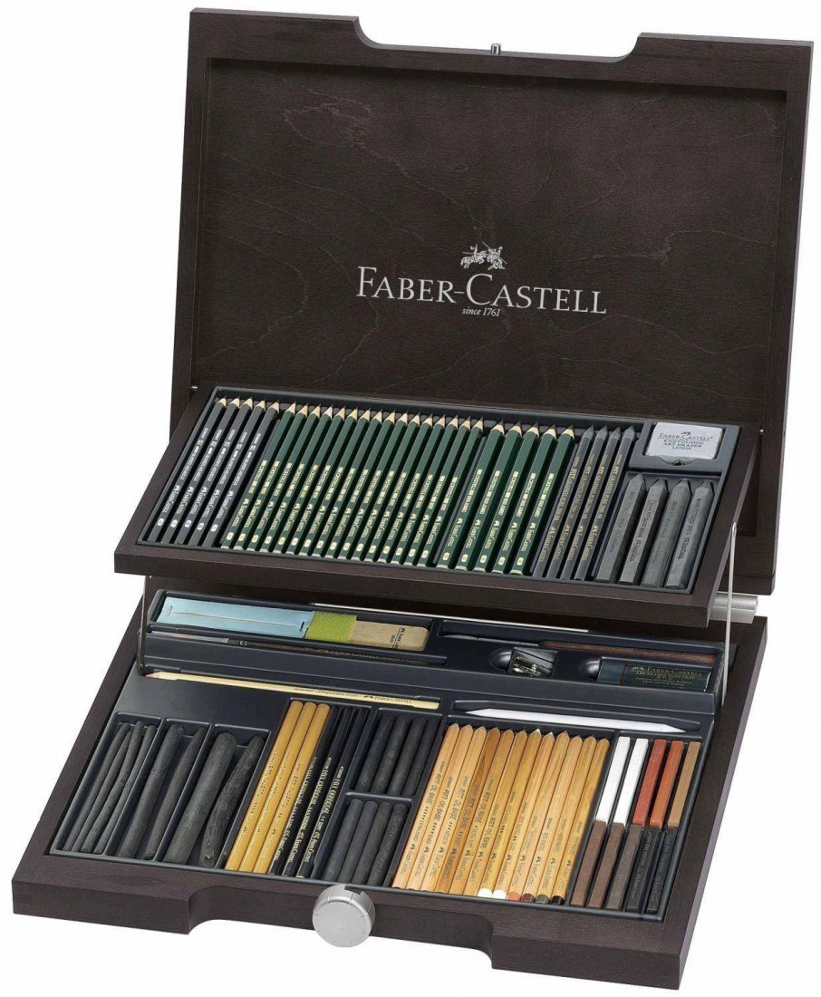 Faber Castell Pitt Monochrome Wooden Box with Accessories 85 pieces 112971